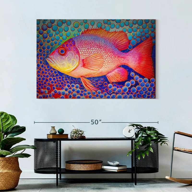 Brampt Red Snapper Fish And Abstract Bubbles, 32" H x 48" W
