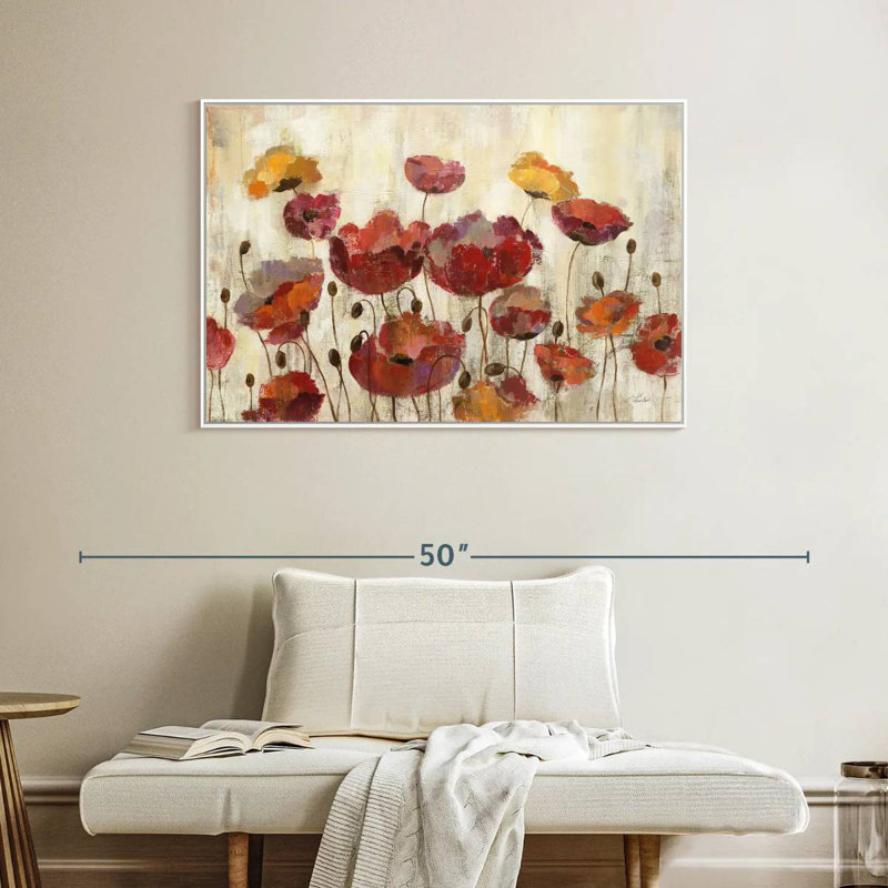 Coquelicots sous la pluie, Cadre flottant blanc, 40 po x 27 po
