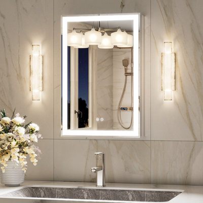 Frameless LED Lighted Bathroom Medicine Cabinet with Dimmable Light, Tempered Glass, Build-in Outlet