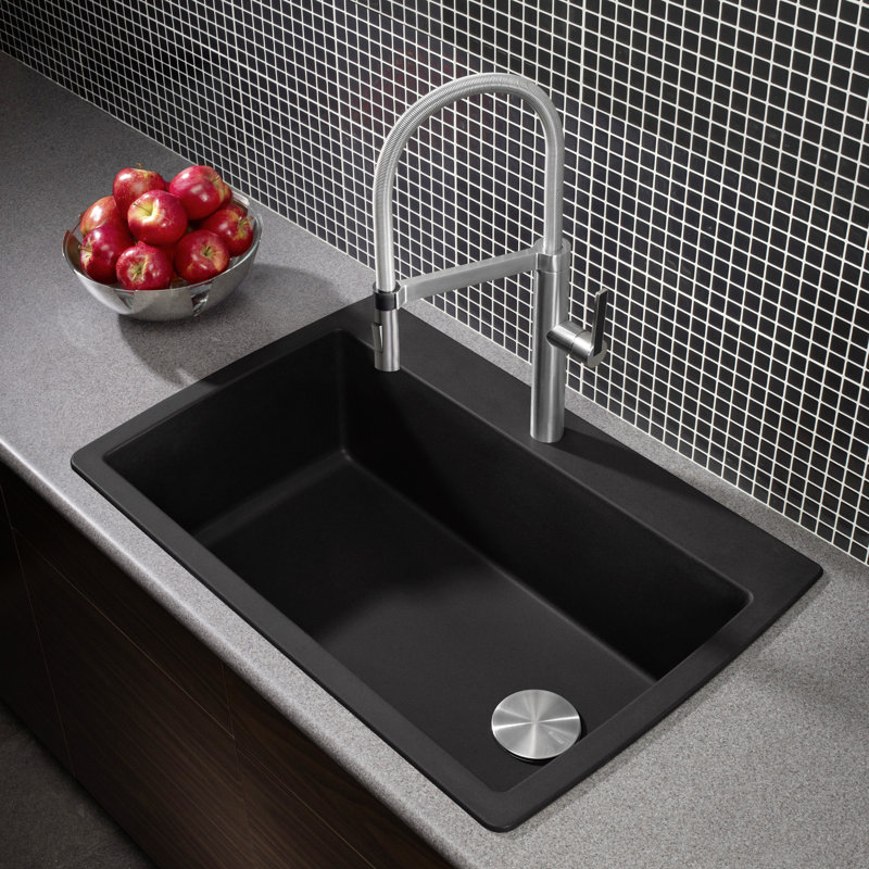Diamond SILGRANIT 33.5" L x 22" W Super Single Drop-in/Undermount Kitchen Sink, 1 hole, Anthracite