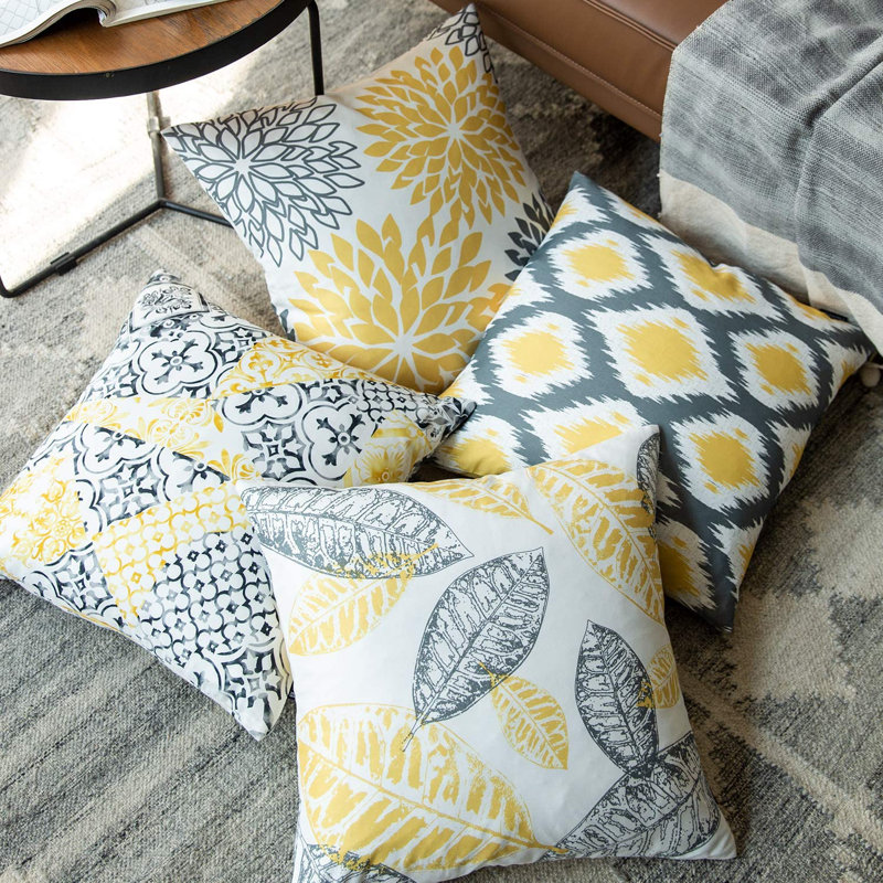 Ensemble de housse de coussin décoratif carré 4 pièces, Orange, Housse de coussin seulement - sans coussin