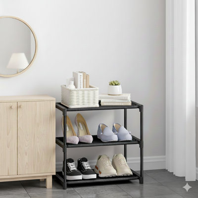 3 Tier Small Shoe Rack, Narrow Stackable Kids Toddler Adult Shoe Storage Organizer Shelf For Closet Floor Front Door Entrance Entryway, Free Standing Shoe Rack Organization Shelves