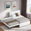 Lit plateforme simple tapissier avec lit gigogne, lit gigogne peut être plat ou surélevé, conception peu encombrante, beige-507079464