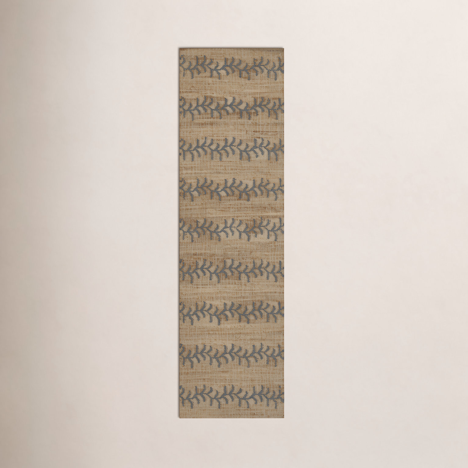 Adoria Vine Stripe Jute and Wool Hand Woven Blue Area Rug, Runner 2'3" x 8'