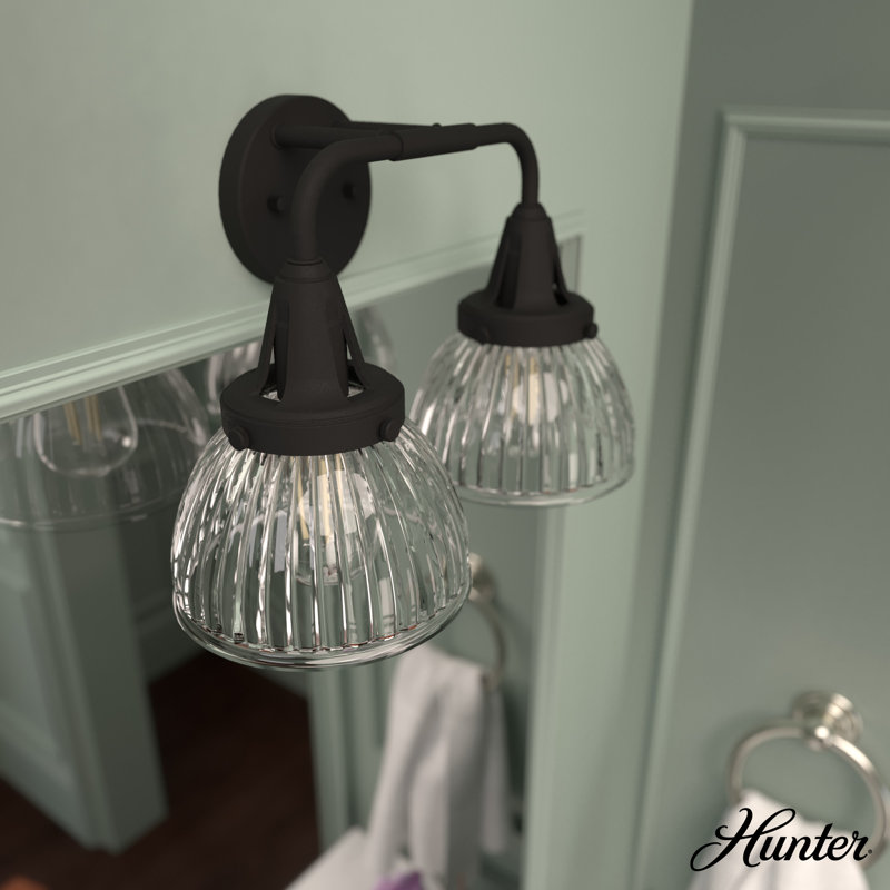 Black Iron 2-Light Fluted Glass Vanity Wall Sconce