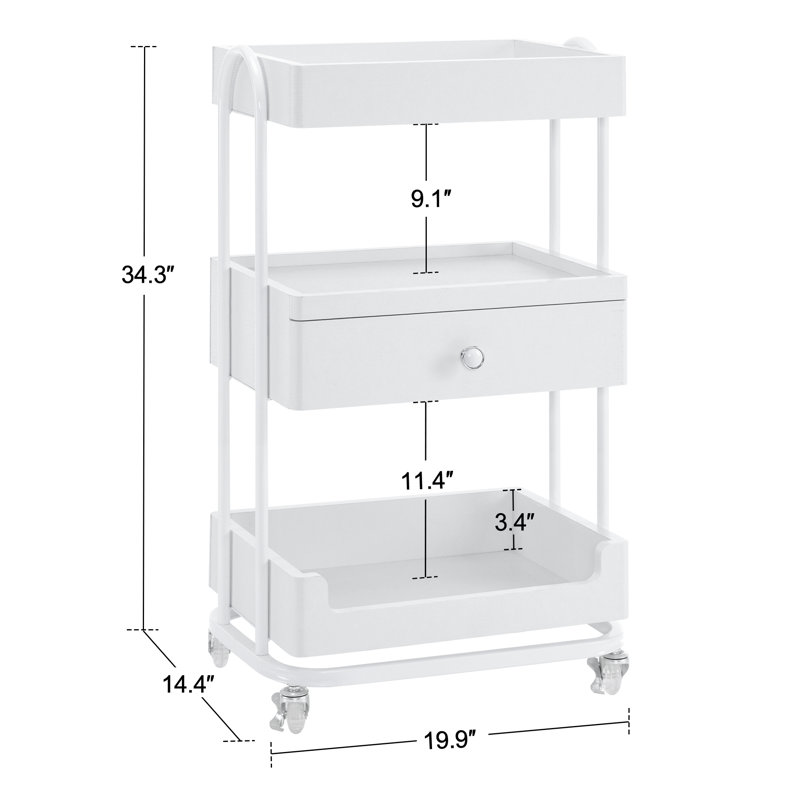 Utility Trolley with Wheels and Drawer, Stylist Rolling Storage Cart, White