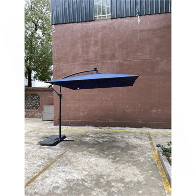 Parasol carré carré de 8X2,5M avec parasol solaire 8 lumières à DEL avec manivelle et base transversale pour terrasse de jardin