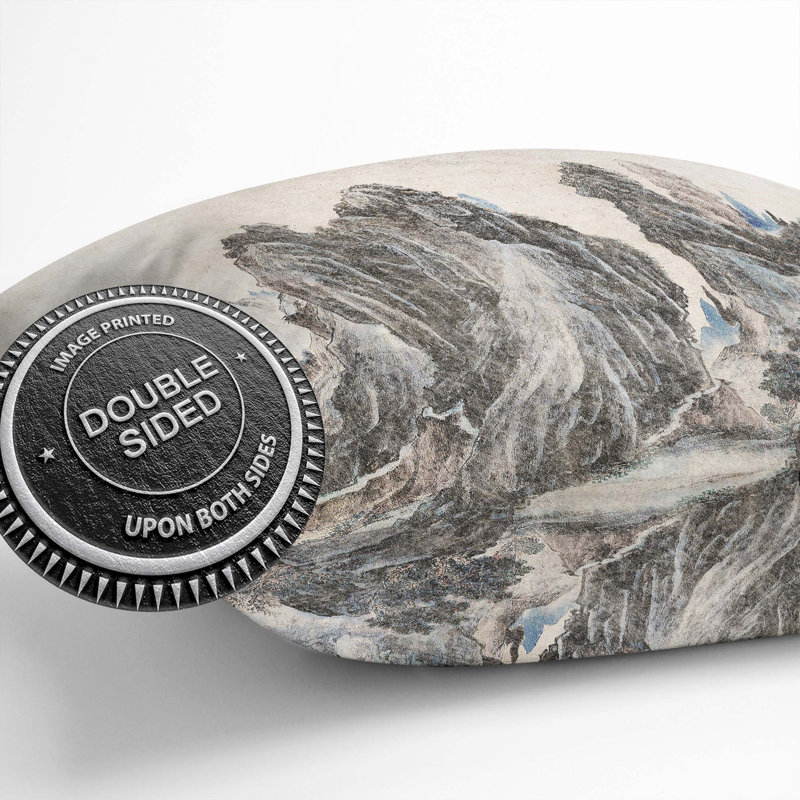 Mountain Landscape by Li Zai Cushion with Filling, 40cm H x 40cm W x 15cm D