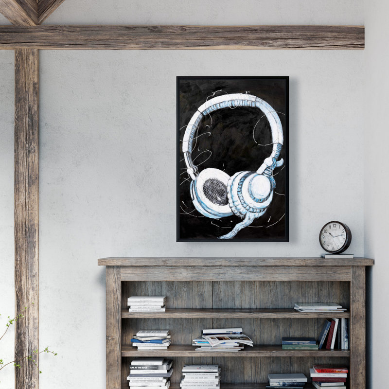 " Headphones ", 36" H x 24" W, Black Framed Canvas