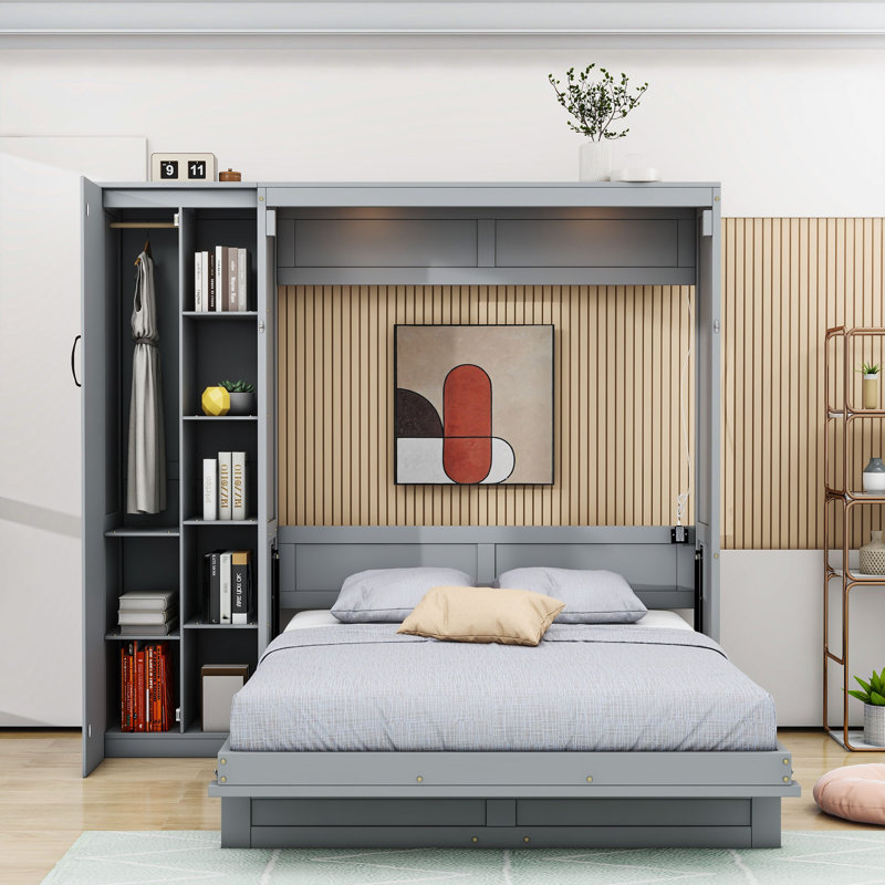 Lit escamotable pliable Septimus avec multifonction, Gris, Double