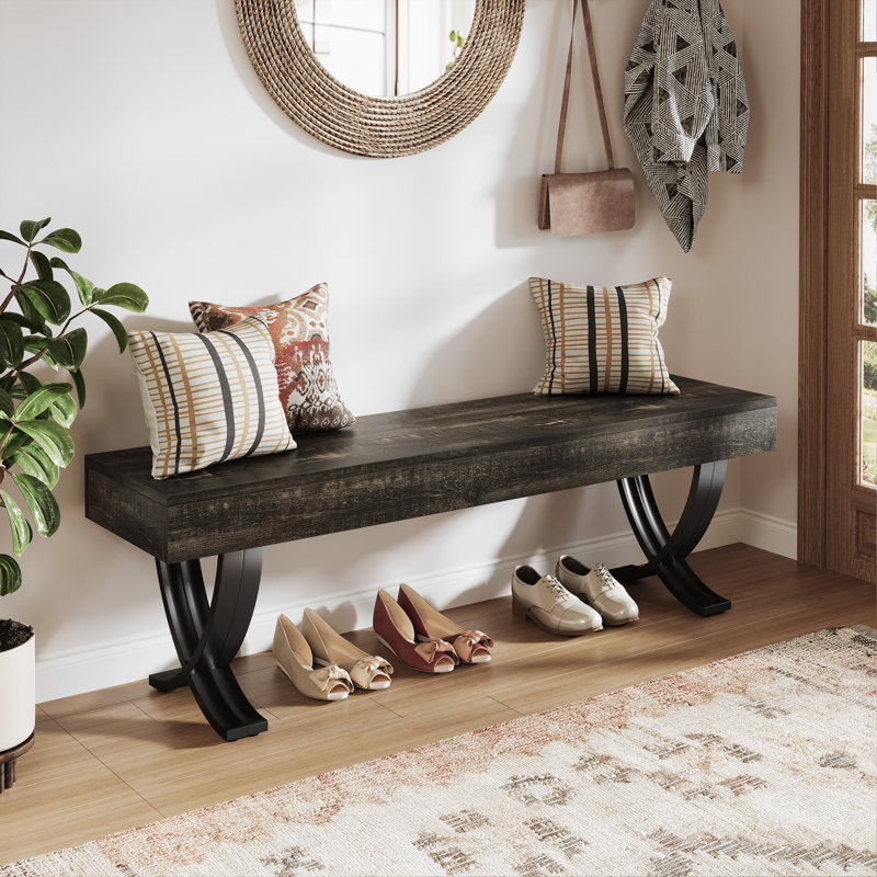 55-Inch Entryway Shoe Bench, Industrial End Of Bed Bench, Gray