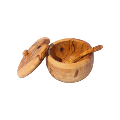 Salière en bois d'olivier fabriquée à la main avec cuillère - idéale pour le sel, le sucre ou les épices
