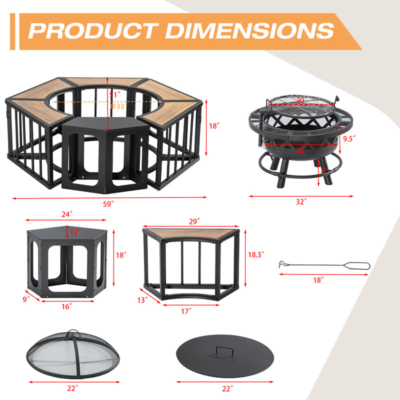 Safila Hexagon Steel Fire Pit Table with Lid, Brown