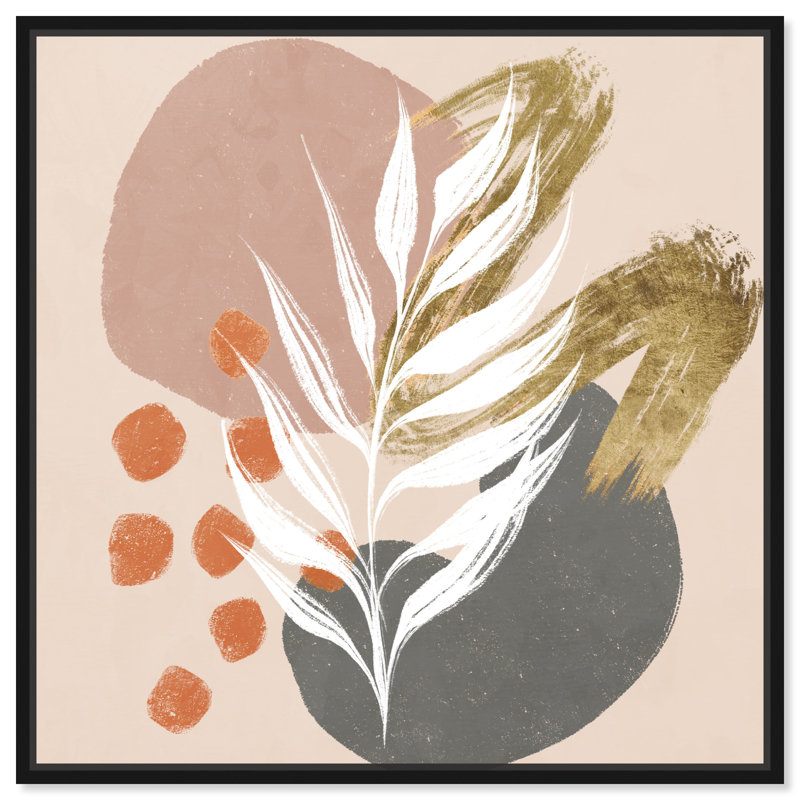 Circles And Brush Strokes Botanical Painting Painting, Black Floater Framed, 21" H x 21" W