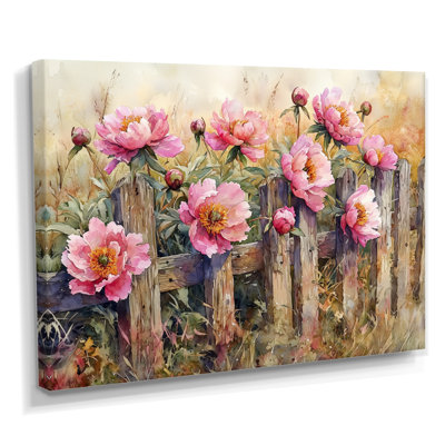 Ferme pivoines par la clôture rustique I - pivoines, art mural