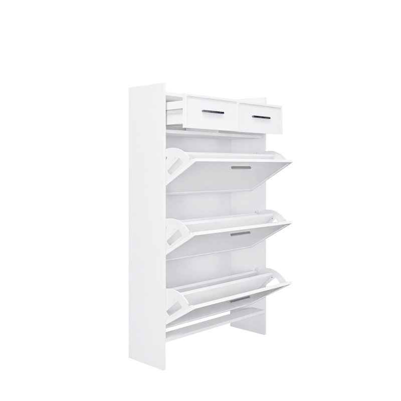 Étagère à chaussures 3 portes avec 2 tiroirs et espace ouvert pour chaussures en PVC