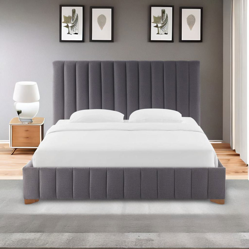 Lit plateforme tapissier Chamlee, Très grand, gris