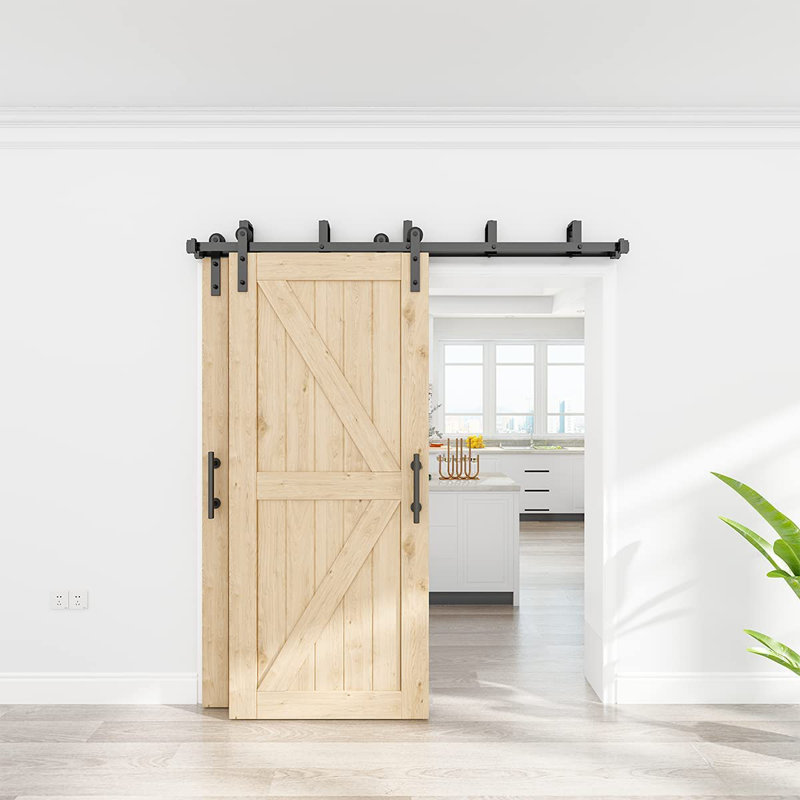 132-Inch Matte Black Double Bypass Barn Door Hardware Kit