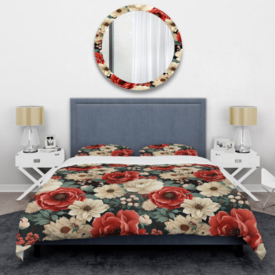 Ensemble de housse de couette Vintage Coral Poppy Flourish Gardens I