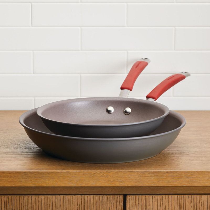 Rachael Ray Cucina Hard Anodized Nonstick Frying Pans / Skillet Set, 9.25 Inch and 11.5 Inch, Cranberry Red
