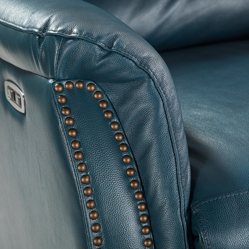 Fauteuil inclinable électrique en cuir véritable Domingo, Turquoise