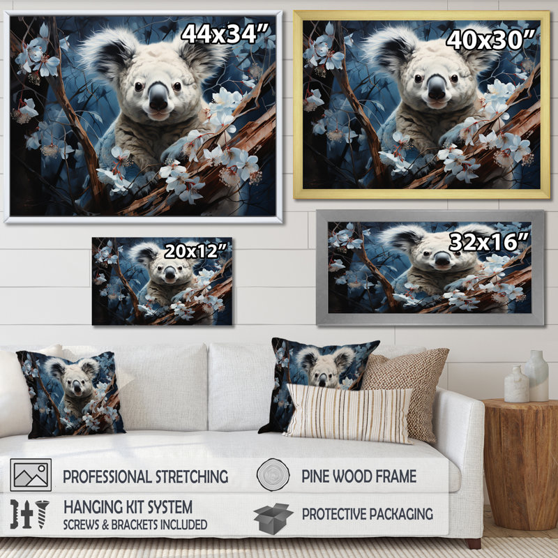 Koala grimpant en peluche - reproduction sur toile, Toile tendue, H 12 po x l 20 po x P 1 po
