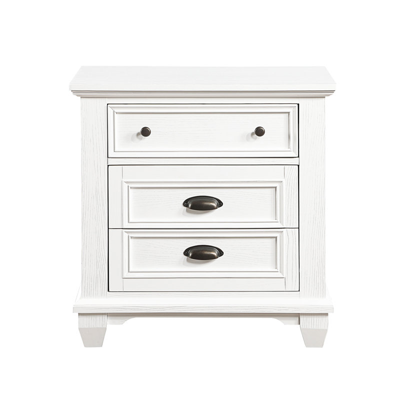 Table de chevet blanche avec deux tiroirs - article en bois 2 pour la chambre à coucher