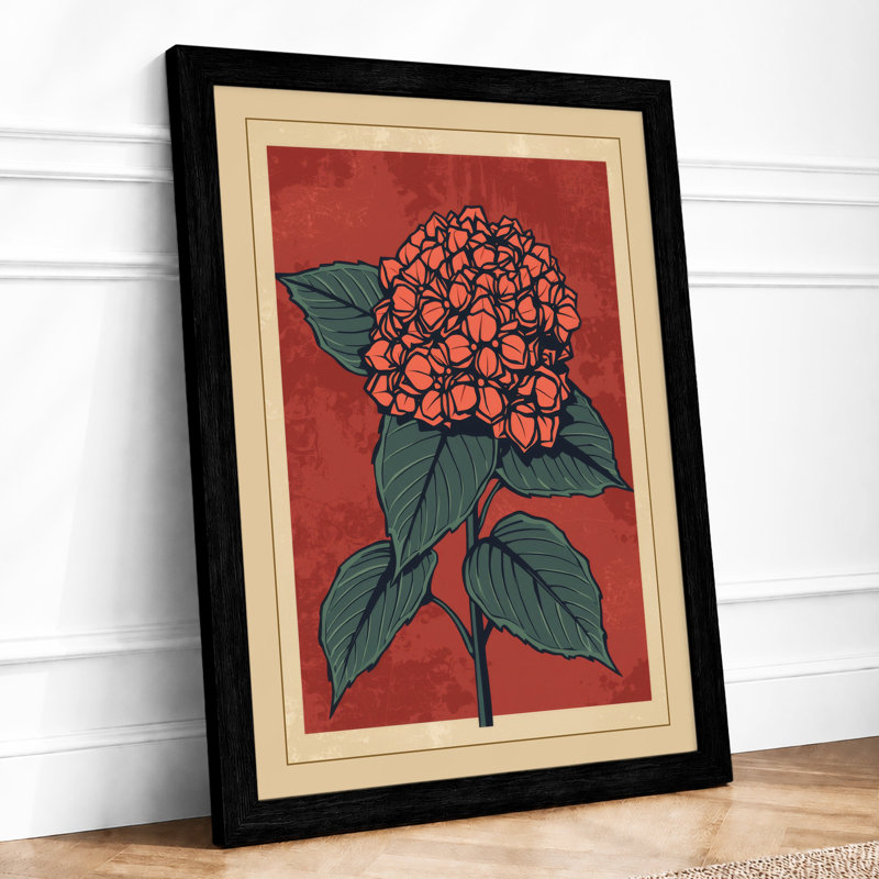 Hydrangea Woodblock Botanical - Print, Black, A4 - 29.7 x 21.0 cm