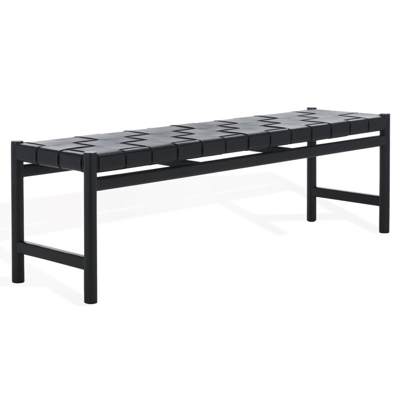 Channing Woven Leather Bench, Black, Black