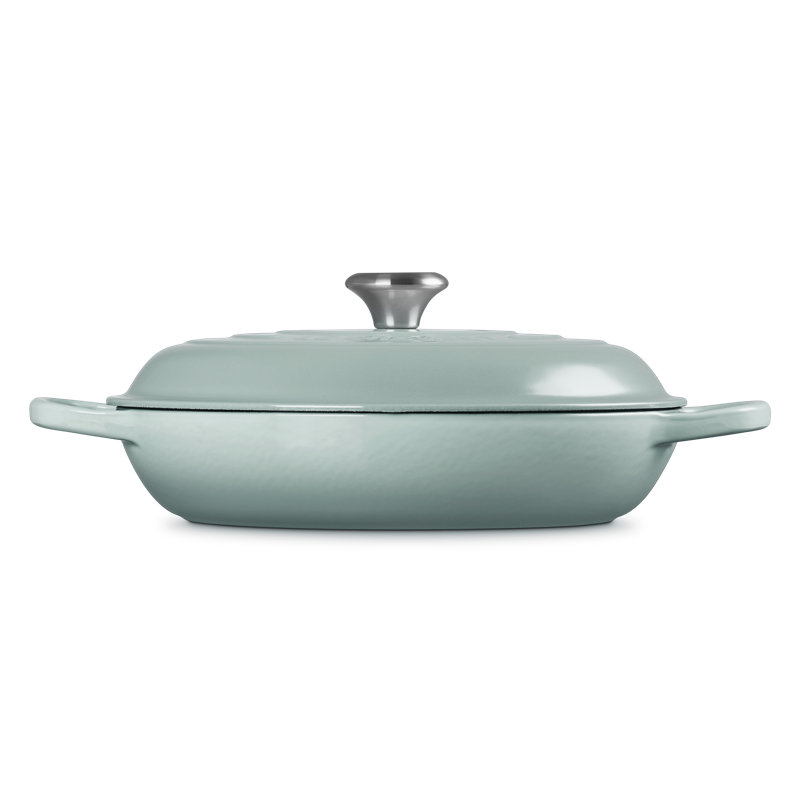 Le Creuset Signature Enameled Cast Iron Braiser with Lid, Sea Salt, 5 quarts