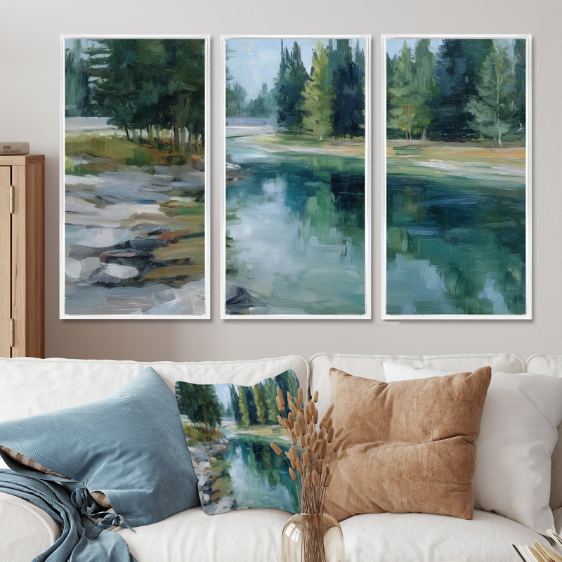 «Pine Trees», Fraser River, Reproduction avec cadre flottant, H 32 po x l 48 po, Blanc