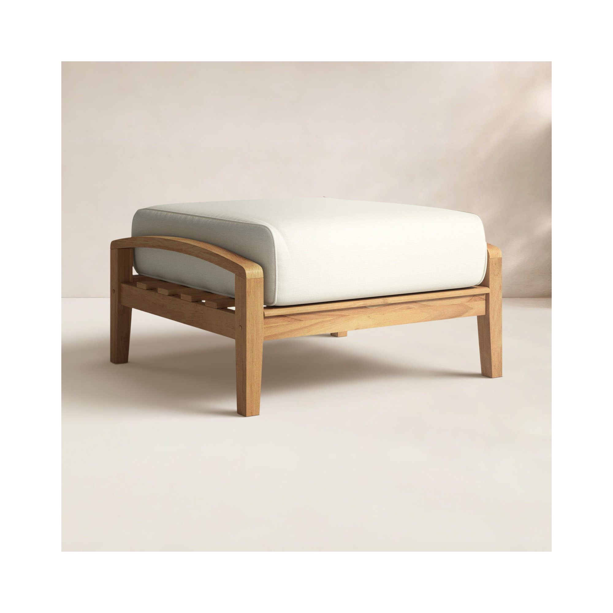 Summerton Upholstered Outdoor Ottoman with Cushion, Beige, Natural
