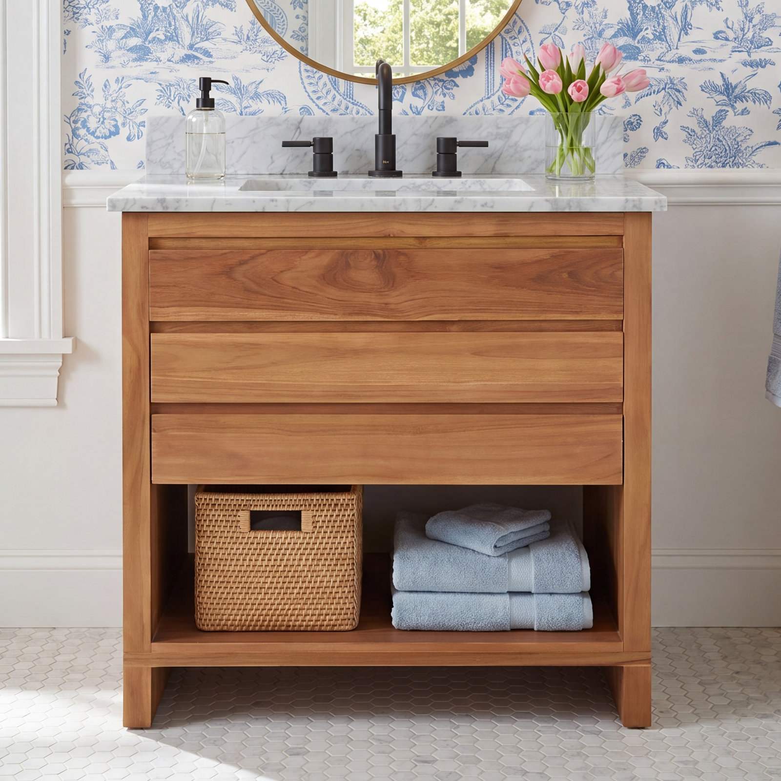Keaton 31'' Single Bathroom Vanity, Natural Teak