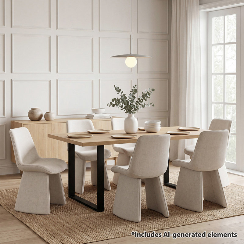 Modern 71'' Rectangular Dining Table Set For 6, Beige
