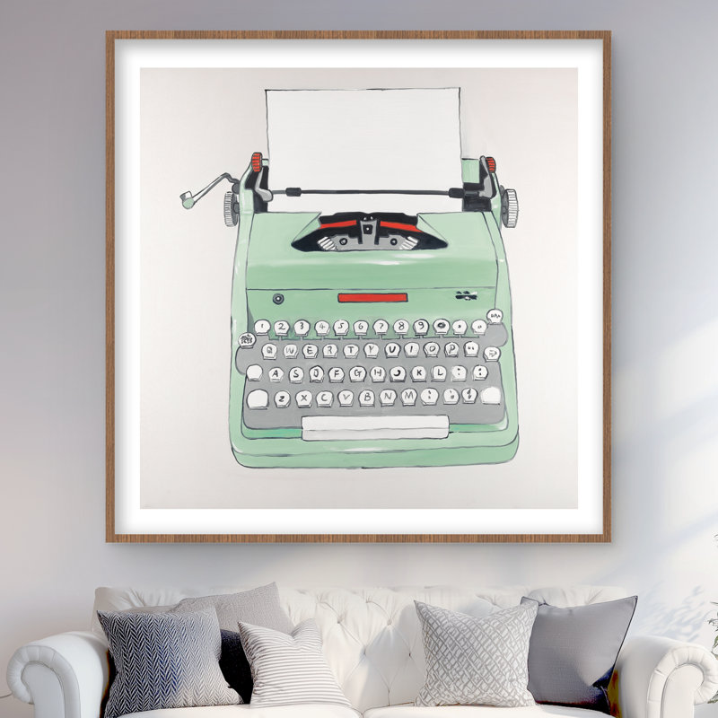 «Mint Typewriter», reproduction encadrée mate | Décoration intérieure unique