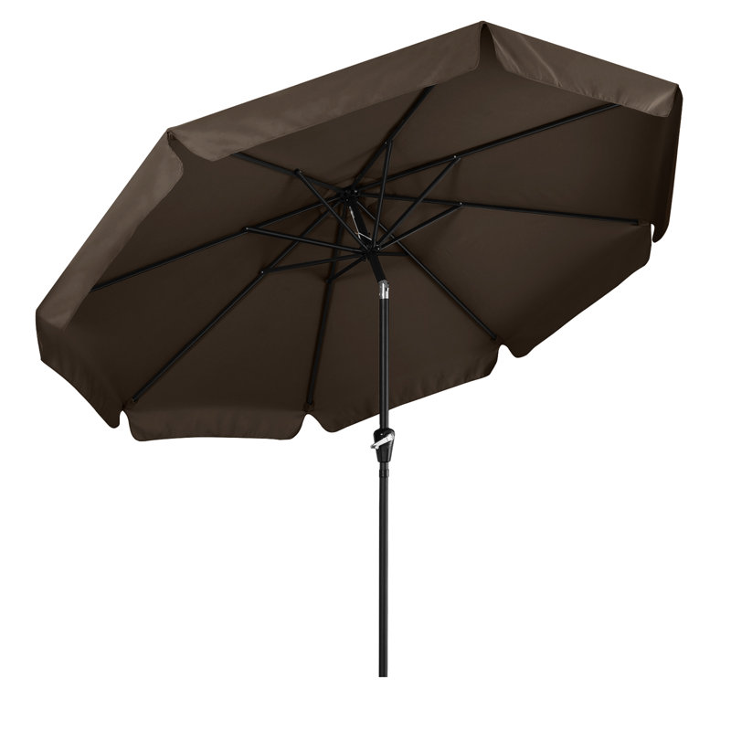 Parasol de marché festonné Holmquist avec inclinaison et levage à manivelle, Brun, 9'