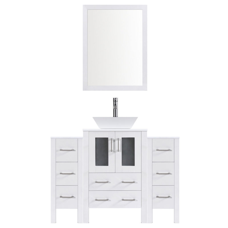 Ensemble de meuble-lavabo simple 48 po avec miroir Dodsworth, Blanc