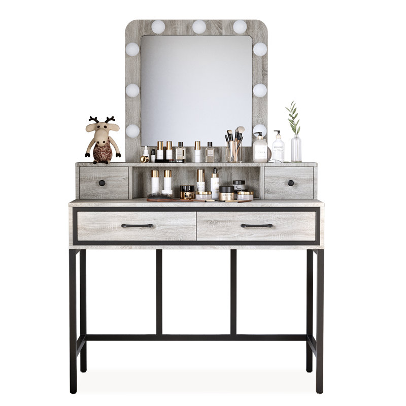 Abdulaleem Vanity Table with Lighted Mirror, Light Gray