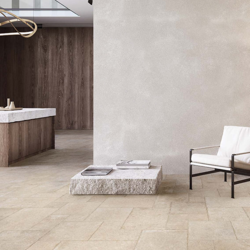 Carrelage en porcelaine aspect pierre Gascogne, Beige ivoire
