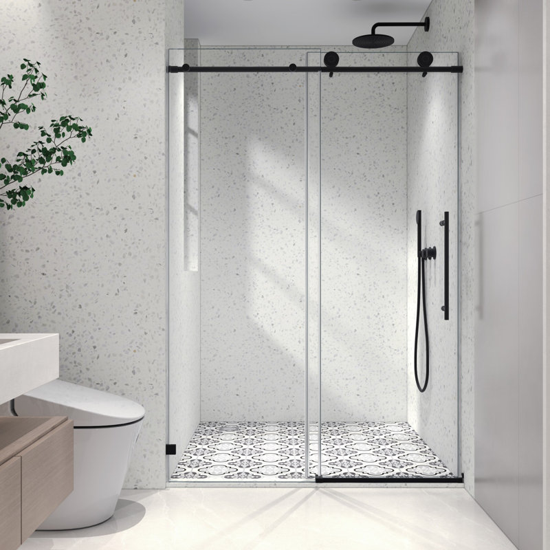 Porte de douche coulissante sans cadre, fermeture en douceur, nettoyage facile, antidéflagrant, Noir mat