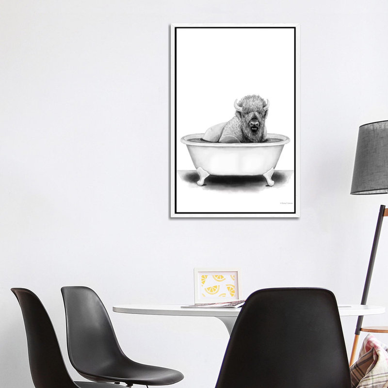 Bison In Tub by Rachel Nieman - Print on Canvas, White Framed, 101.6cm H x 66.04cm W x 3.81cm D