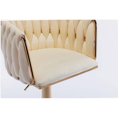 2 bar stool sets, with chrome footrest and base and adjustable height mechanical lifting plush + simple barstool with gold legs, ivory