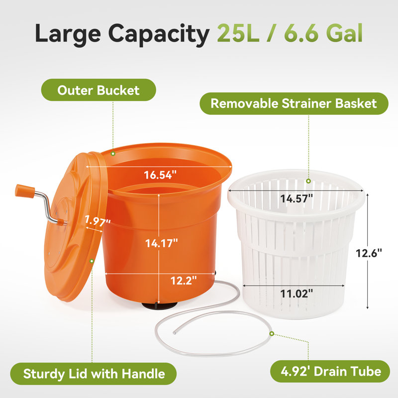Essoreuse à salade manuelle de grande capacité 6,6 gallons