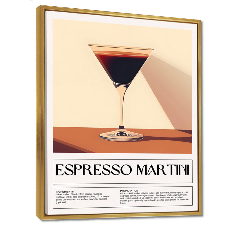 «Straight Up Espresso Martini», impression d'art mural, H 40 po x l 30 po, Cadre flottant doré