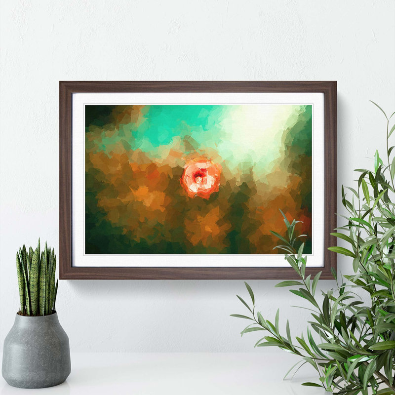 Lone Pink Flower in Abstract - Picture Frame Graphic Art Print, 50cm H x 76cm W x 2cm D, Walnut
