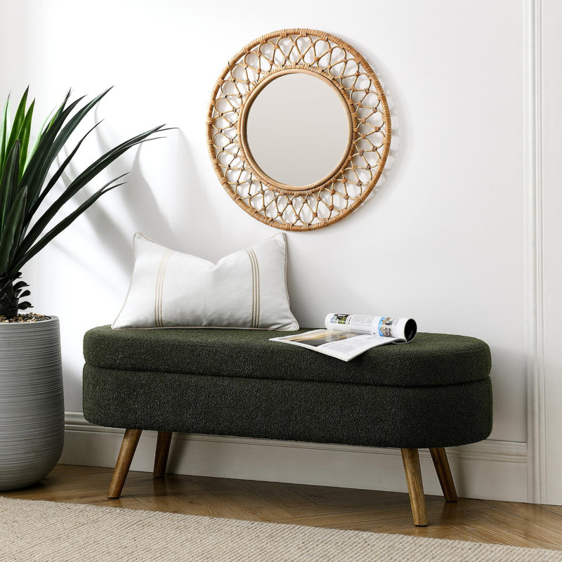 Ottoman Oval Storage Bench,Rubber Wood Legs, Green(43.5"X16"X16")