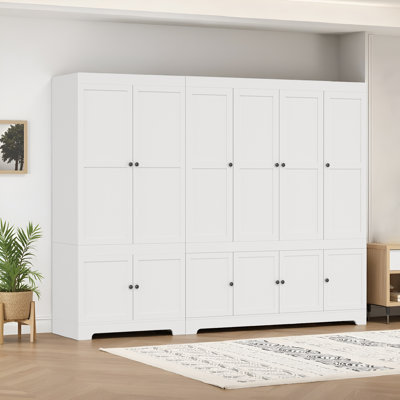 Armoire-penderie en bois 71 po, armoire de rangement modulaire 12 portes, étagères et tringle