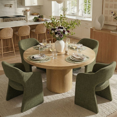 Ensemble de table de salle à manger pour 4 personnes avec table ronde en bois massif et 4 chaises rembourrées en tissu