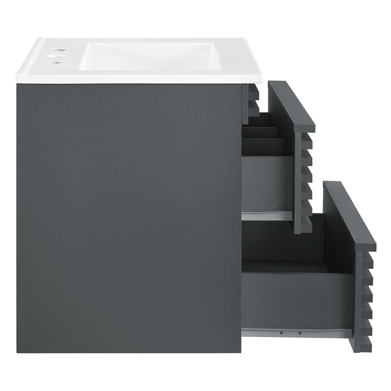 Gray and White Wall-Mount Bathroom Vanity with Ceramic Sink