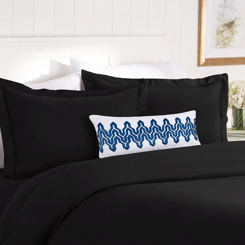 Polyester Percale Duvet Cover, Queen Duvet Cover + 2 Standard Shams, Black